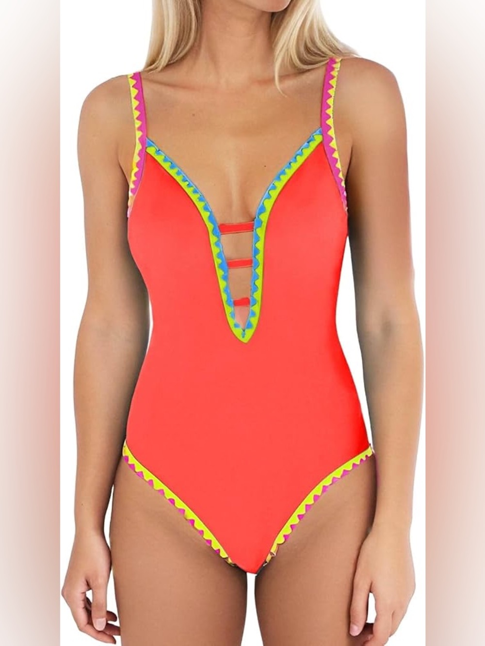 NWT Coral Plunge One-Piece Swimsuit with Zigzag Trim